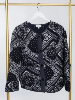 Paisley Print Quilted Button Down V Neck Jacket | S-3X