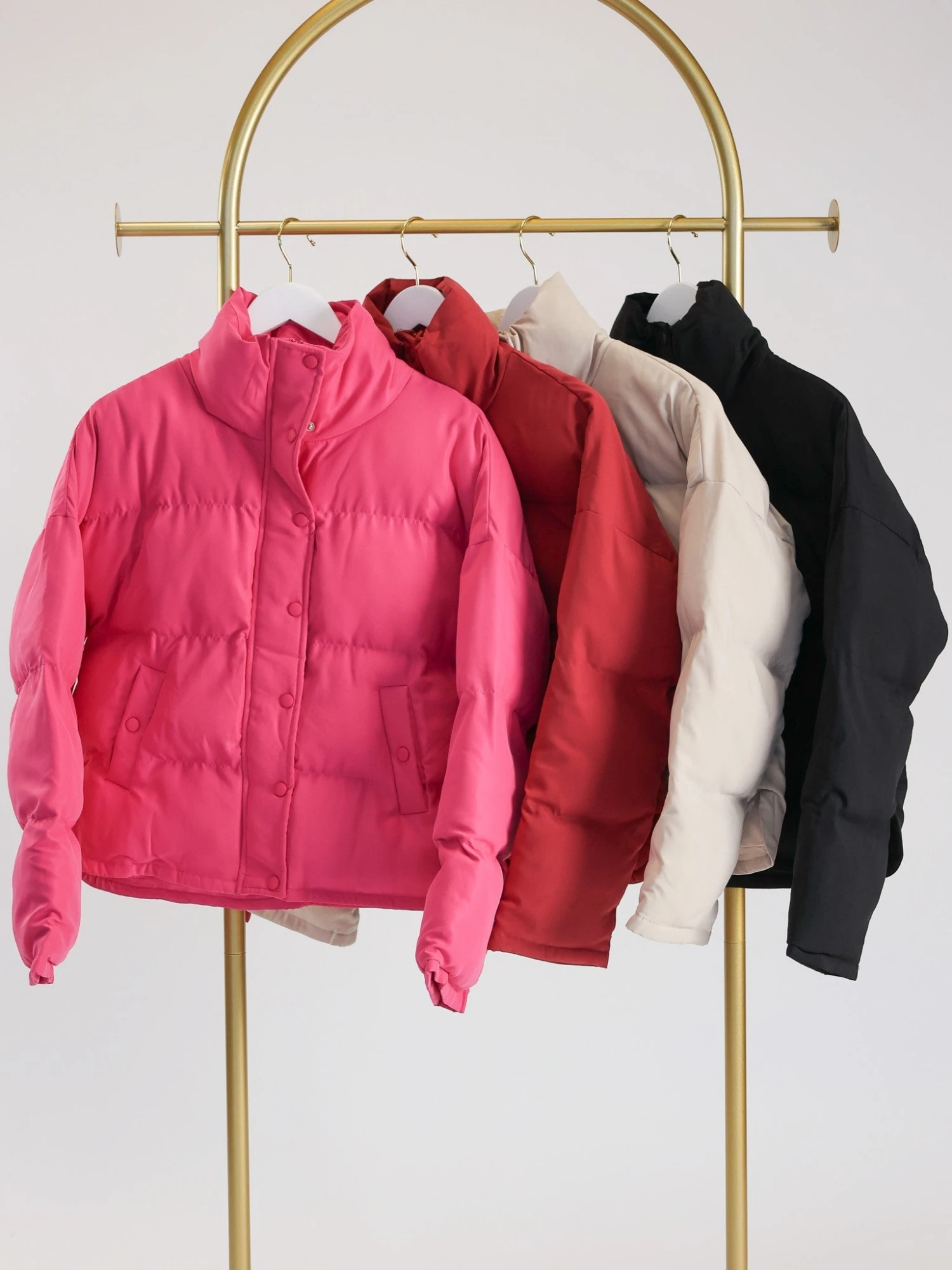 Solid Mock Neck Puffer Jacket W/ Button & Zipper Closure | S - L 3 Solid Mock Neck Puffer Jacket W/ Button & Zipper Closure | S - L