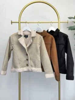 Suede Faux Fur Lined Button Down Collared Jacket | S - L