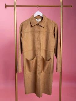 Faux Suede Button Down Collared Midi Jacket | S - L