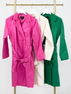 Collared Double Breasted Tie Waist Coat W/ Buttons | S - L