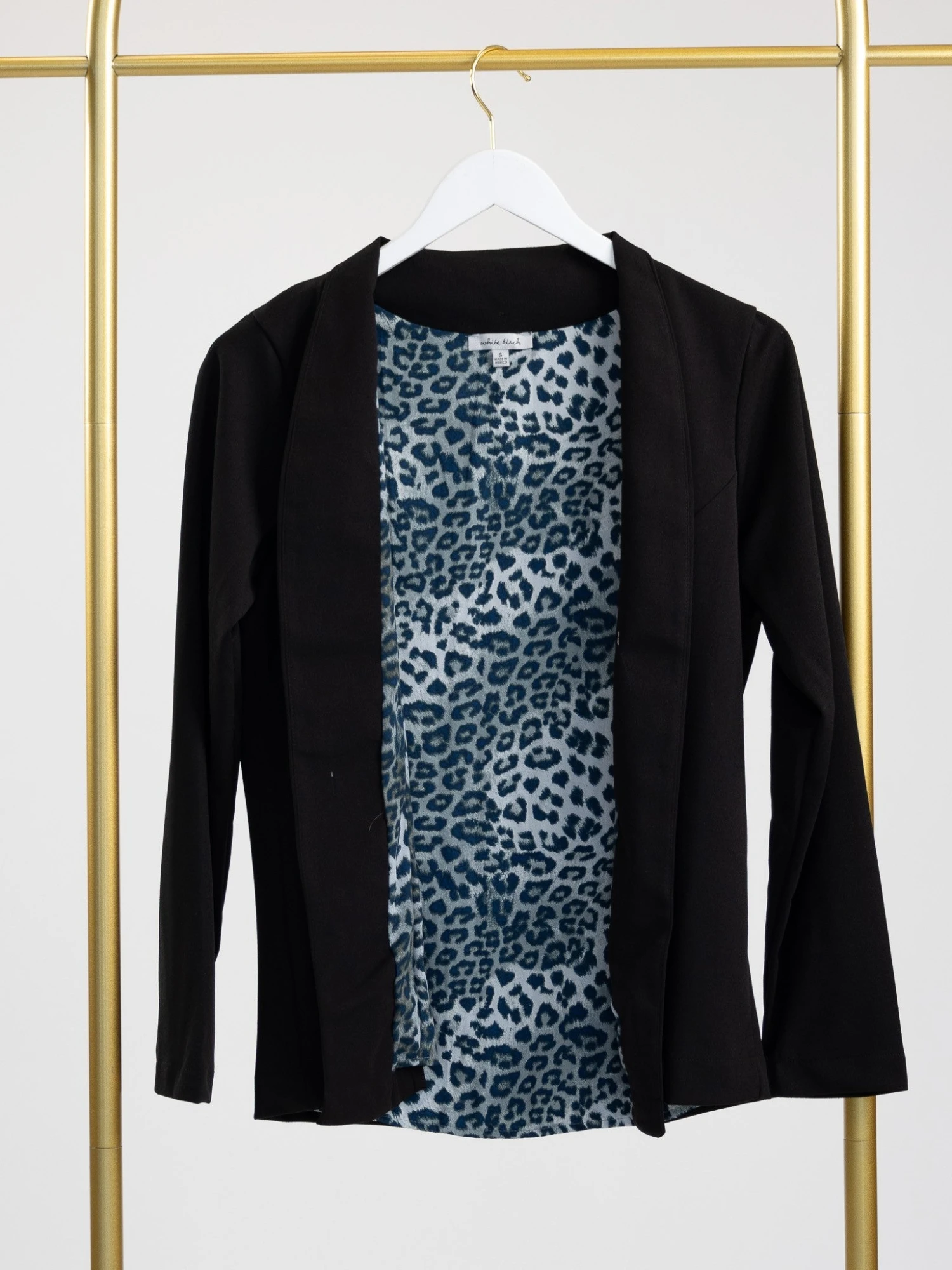 Open Front Lapelless Long Sleeve Blazer W/ Leopard Lining | S - L 3 Open Front Lapelless Long Sleeve Blazer W/ Leopard Lining | S - L